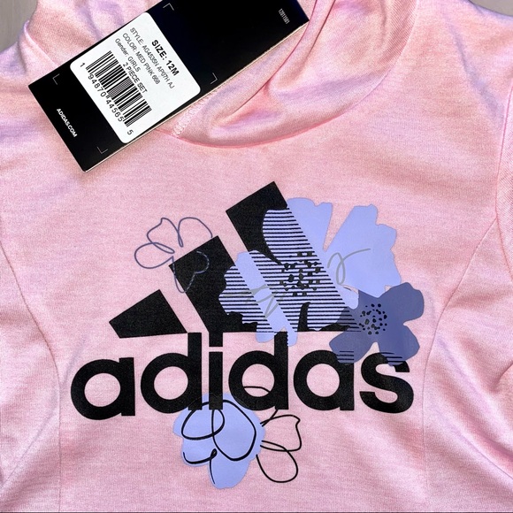 Adidas pink peplum long sleeve hooded top- Girls kids 12 Months size 12M - Picture 2 of 4